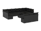 Salon de jardin avec coussins 14 pcs noir résine tressée SBUF33605