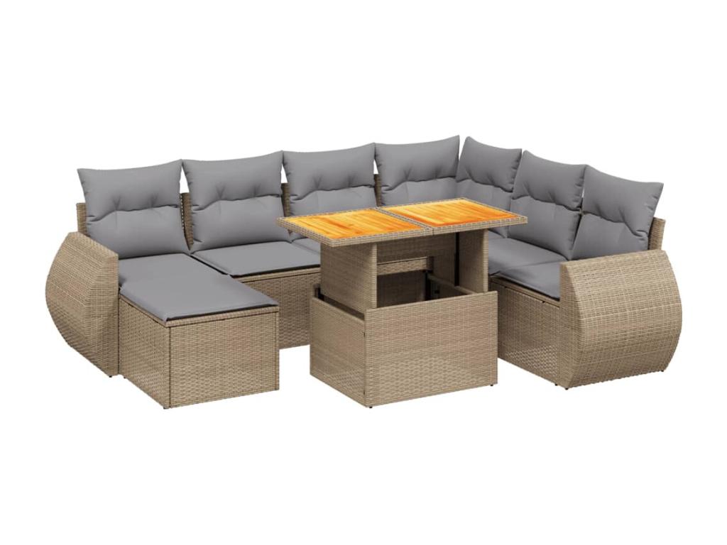 Salon de jardin avec coussins 8 pcs beige résine tressée FAGK96292