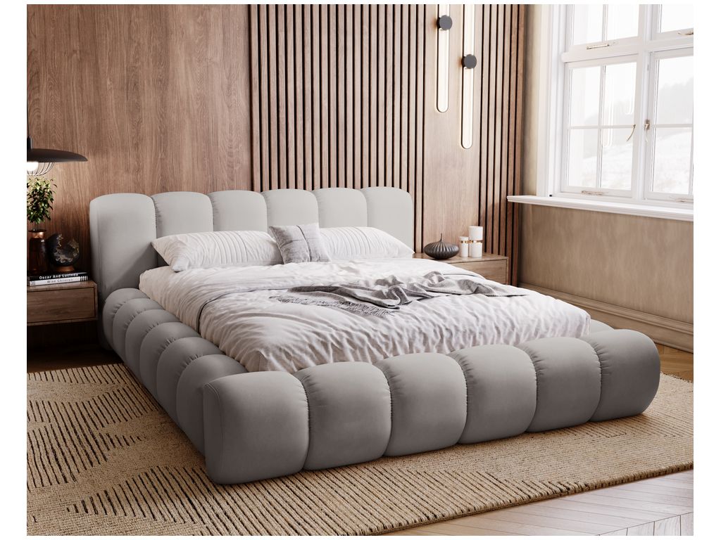 Boislis Lit avec sommier 140x200 Cloud - Lit rembourré Lit adulte - Lit double avec Rangement tête de lit - Velvet Gris Boislis 21 XIHC58533