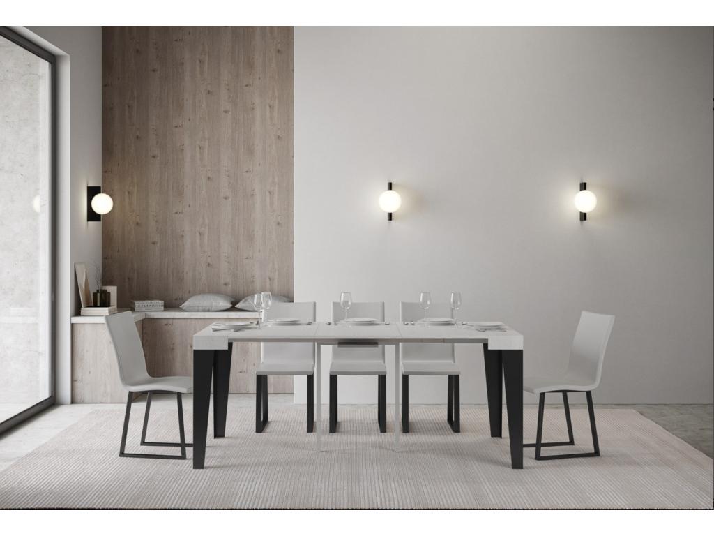 Console extensible design Mobenze et acier mat Mobenze-Couleur Blanc-Pied et support sur Mobenze-3 rallonges fines MUXX02030