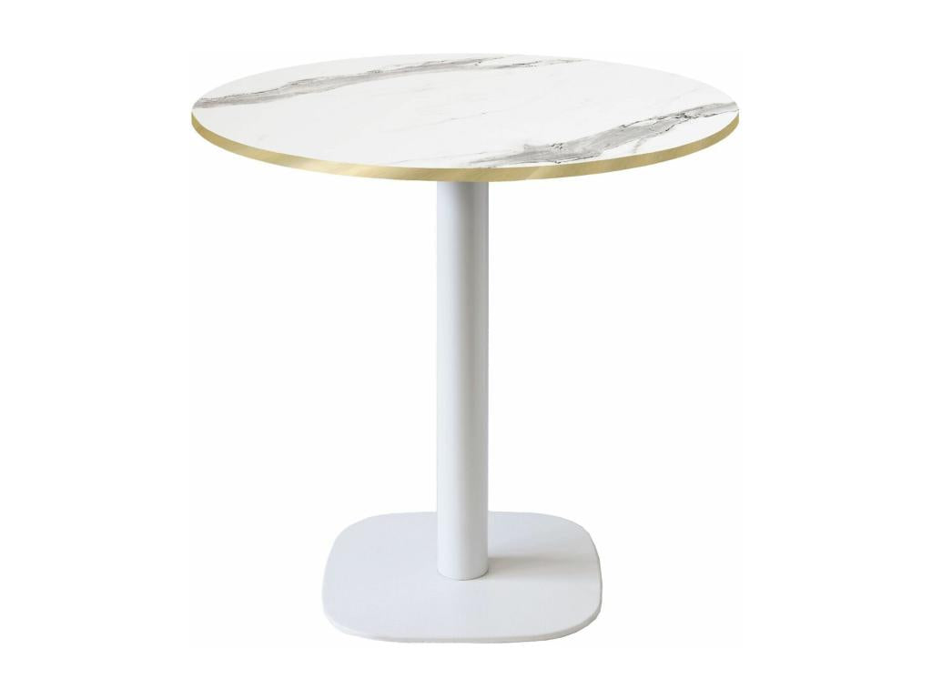 Table ronde 70 cm - modèle Round blanc marbre blanc chants laiton HISB89621