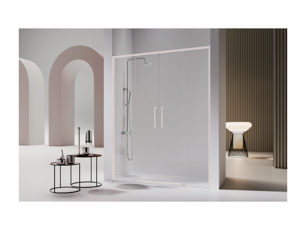 Paroi de douche 2 verres fixes 2 portes coulissantes Boislis blanc mat 177-179.6 cm HRSH49445