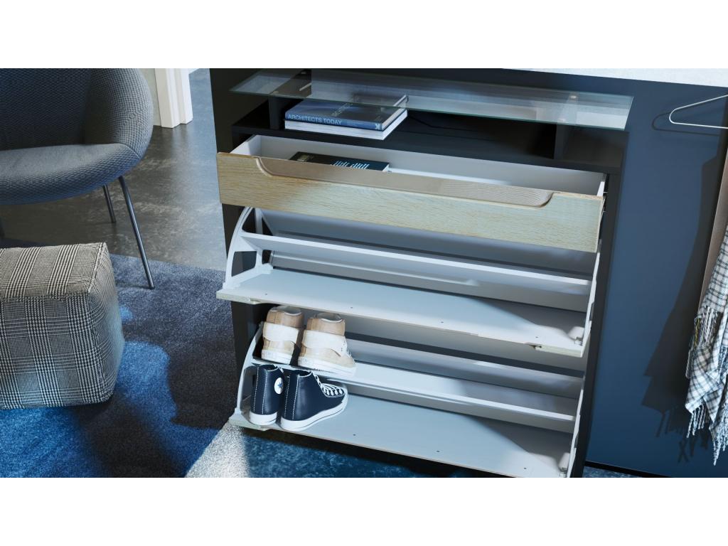 Meuble à Chaussures noir mat bordeaux laqué Poignées blanches laquées 89x104x23 Cm HBCN63945