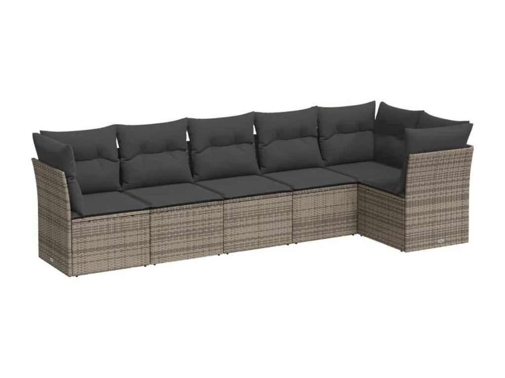 Salon de jardin 6 pièces avec coussins gris résine tressée QVJE12107