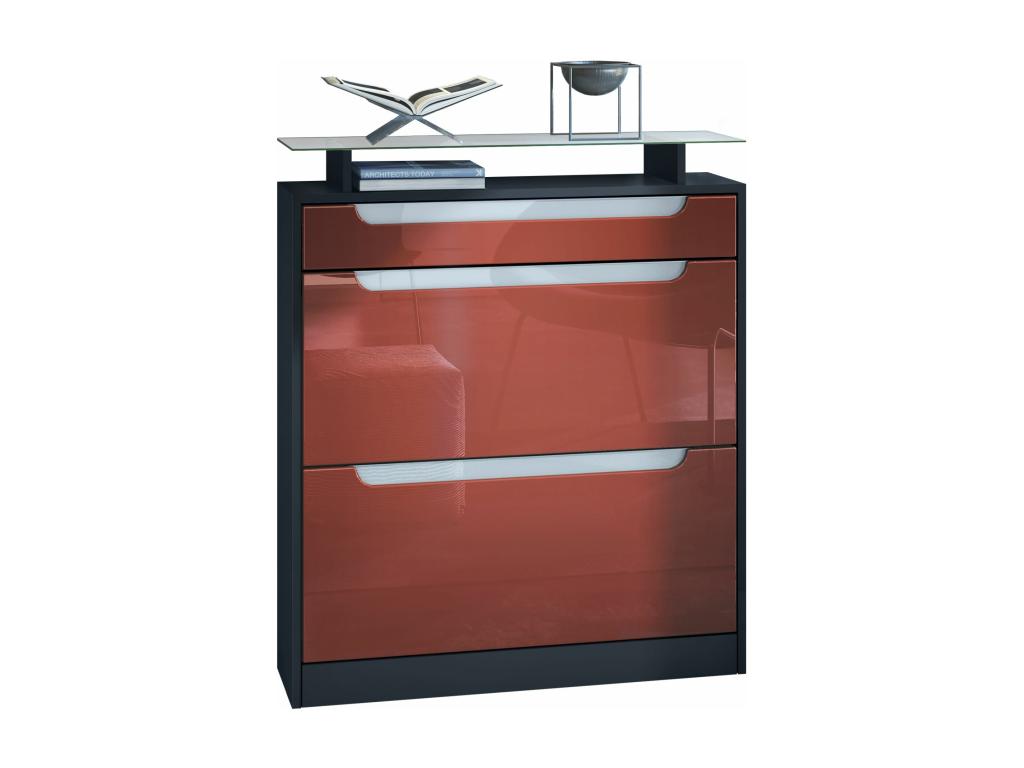 Meuble à Chaussures noir mat bordeaux laqué Poignées blanches laquées 89x104x23 Cm HBCN63945