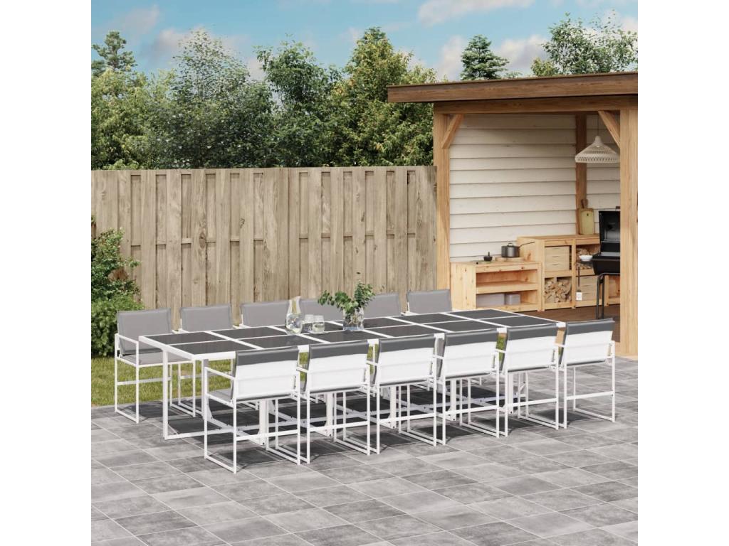 Ensemble à manger de jardin avec coussins 13 pièces blanc textile ZXHX98620