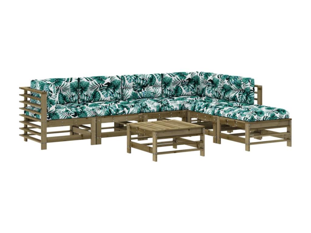 Salon de jardin 7 pcs avec coussins bois de pin imprégné RAQO73472