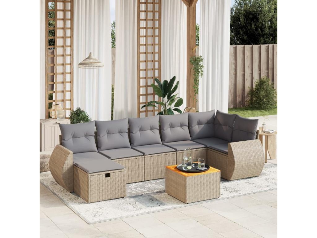 Salon de jardin avec coussins 8 pièces méBoislis beige résine tressée QPOI37199