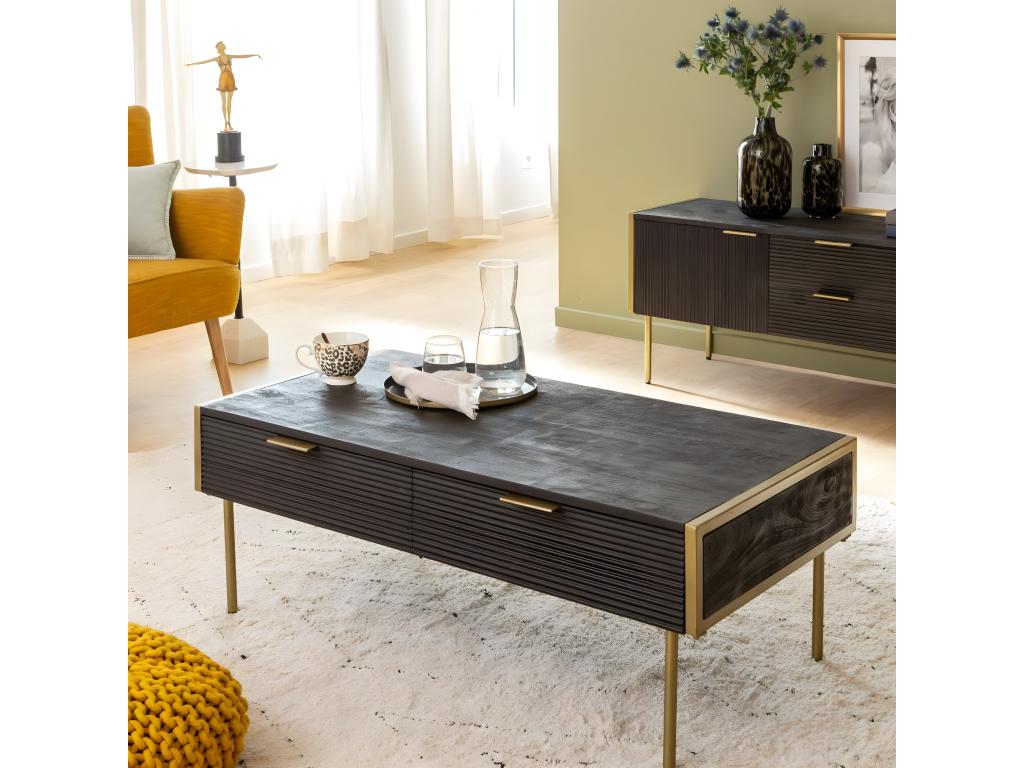 Table basse en Mobenze de manguier et métal doré Mobenze JZGD78229