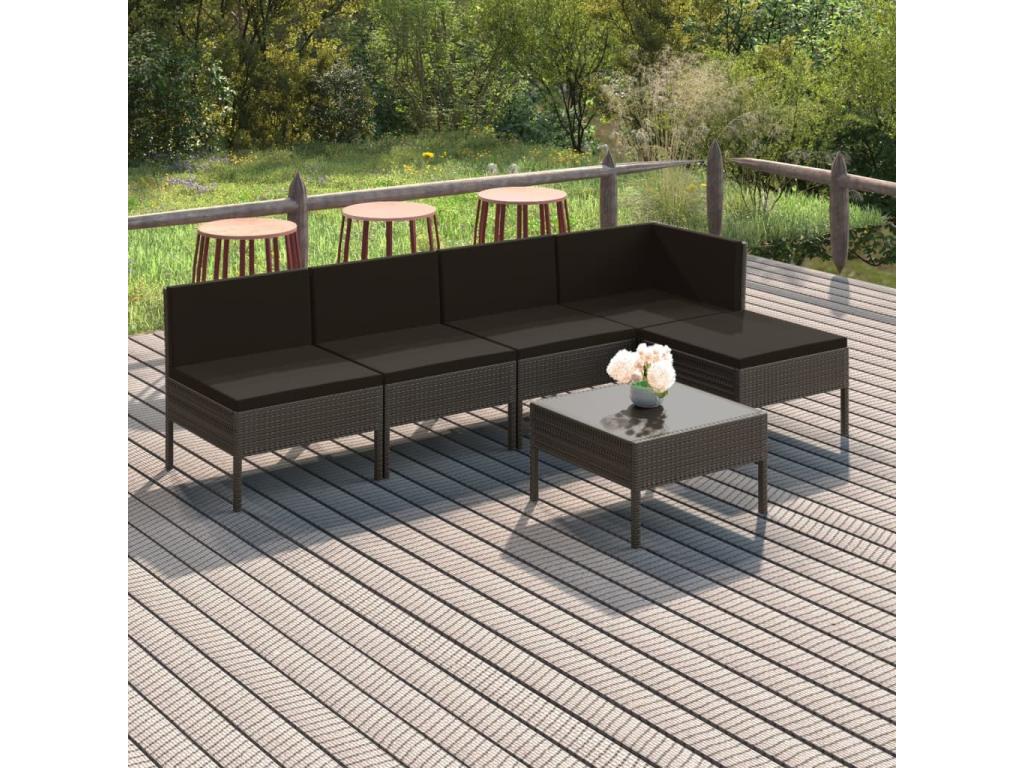 Salon de jardin 6 pcs avec coussins Résine tressée Gris 48 VDYU59267