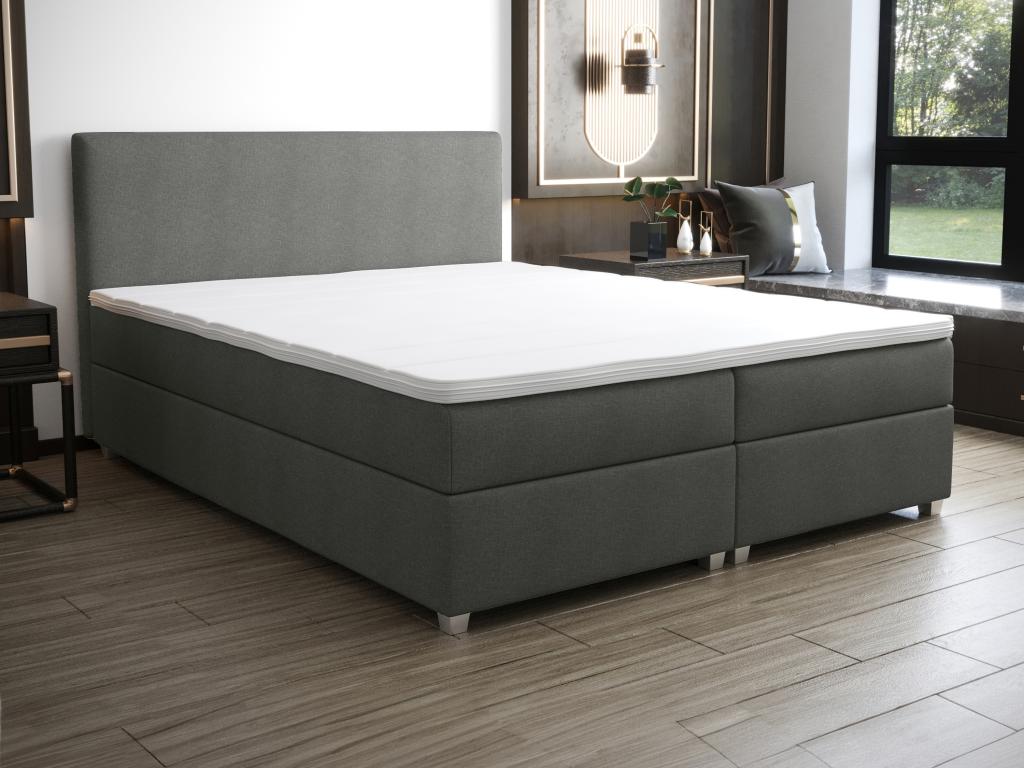 Ensemble complet boxspring tête de lit sommier matelas surmatelas - 180x200 cm - Tissu - Anthracite - Mobenze CANO85882