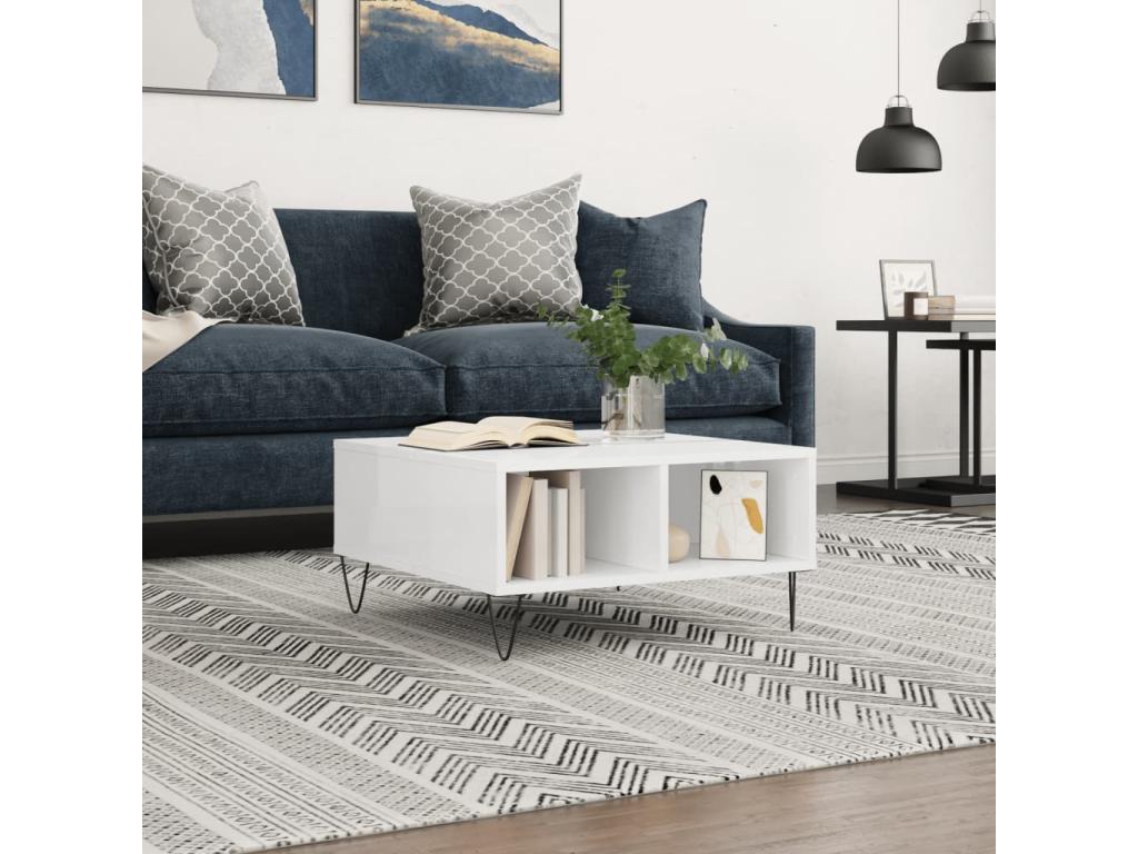 Table basse blanc brillant 60x60x30 cm Mobenze d'ingénierie KAJF39066