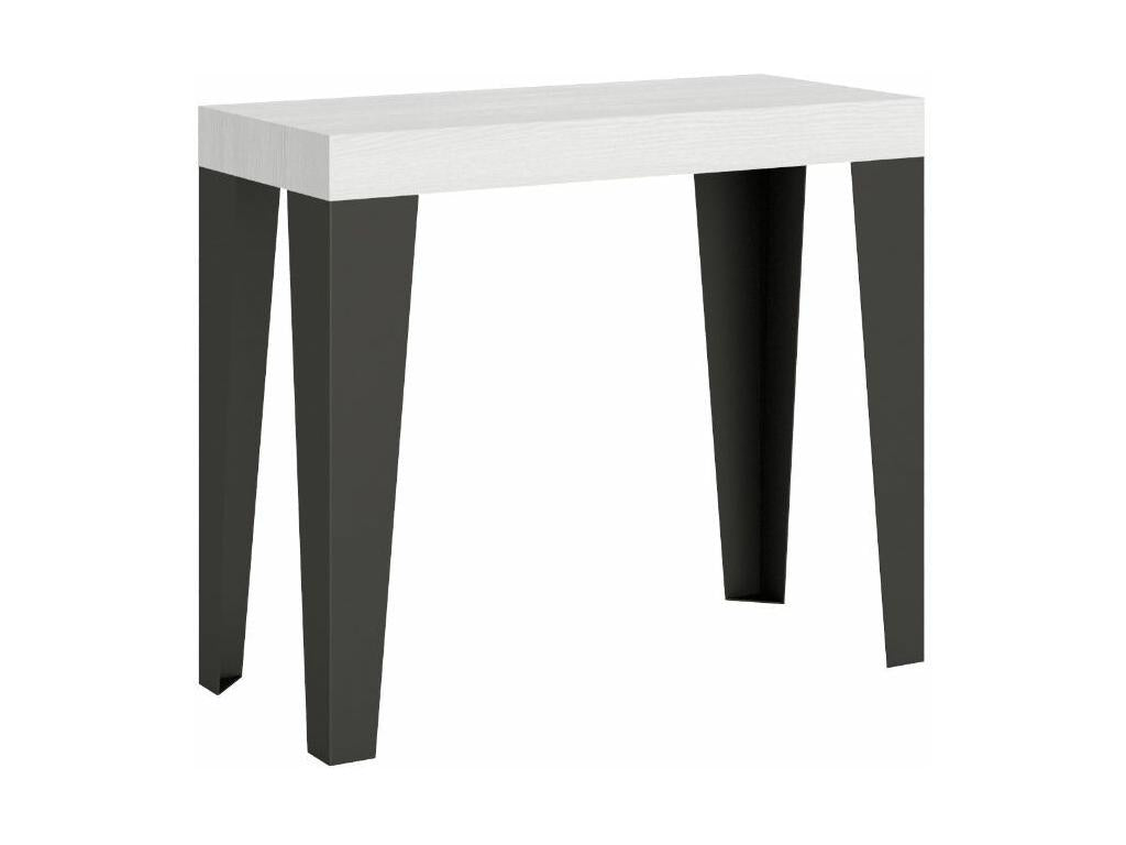 Console extensible design Mobenze et acier mat Mobenze-Couleur Blanc-Pied et support sur Mobenze-3 rallonges fines MUXX02030