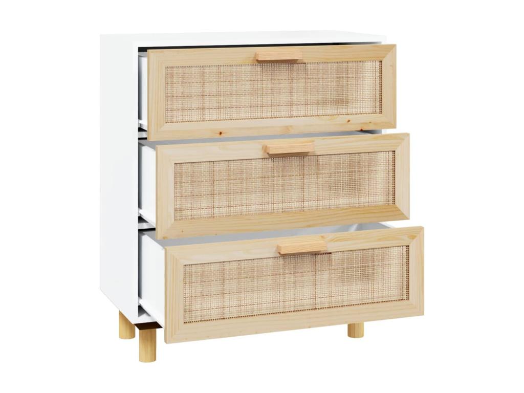 Buffet Blanc 60x30x70 cm Bois de pin massif et rotin naturel BNAZ71721