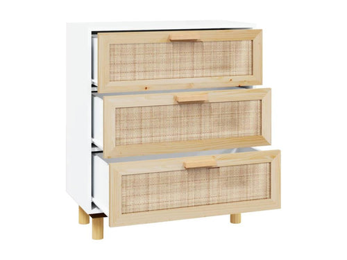 Buffet Blanc 60x30x70 cm Bois de pin massif et rotin naturel BNAZ71721