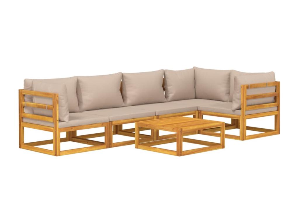 Salon de jardin 6 pcs avec coussins Boislis bois massif JPVJ52814