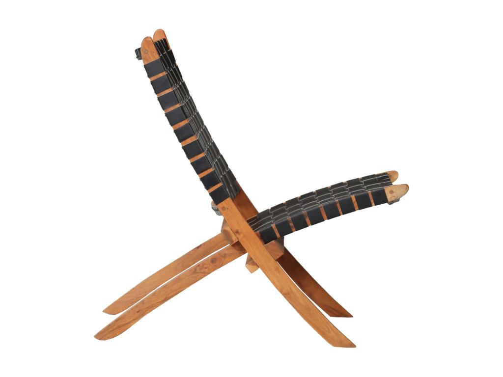 Chaise pliable bandes croisées noir cuir véritable WCXT06279