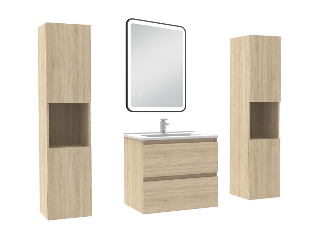 Meubles Salle de Bain 60cm avec colonne miroir lumineux 3 couleurs dimmable Chêne Boislis FEIU18752