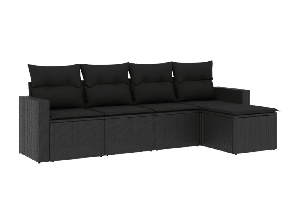 Salon de jardin 5 pièces avec coussins noir résine tressée TBPV83805