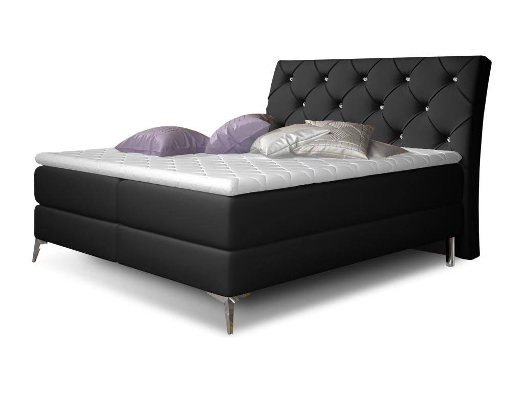 Lit design continental avec tête de lit capitonnée strass simili cuir noir Banky-160x200 OZEU80965