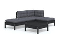 Salon de jardin 5 pcs avec coussins Noir Mobenze de pin GZKA55445
