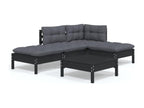 Salon de jardin 5 pcs avec coussins Noir Mobenze de pin GZKA55445