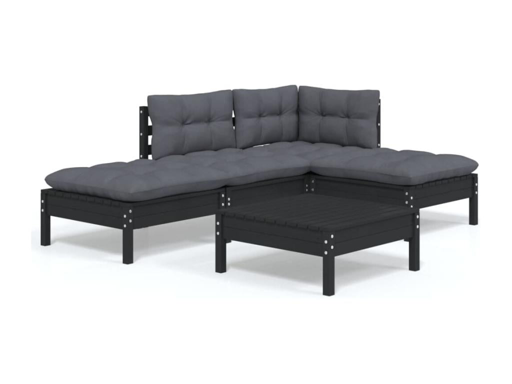 Salon de jardin 5 pcs avec coussins Noir Mobenze de pin GZKA55445