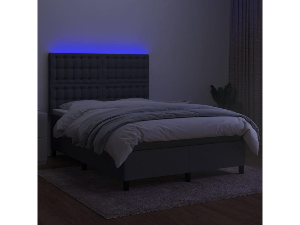 Sommier tapissier et matelas et LED Gris foncé 140x190 cm Tissu VOBS64917