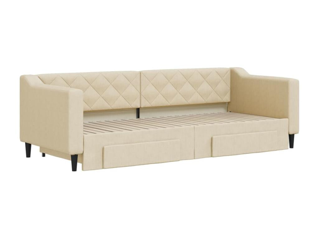 Lit de jour avec gigogne et tiroirs crème 80x200 cm tissu NLGK22543
