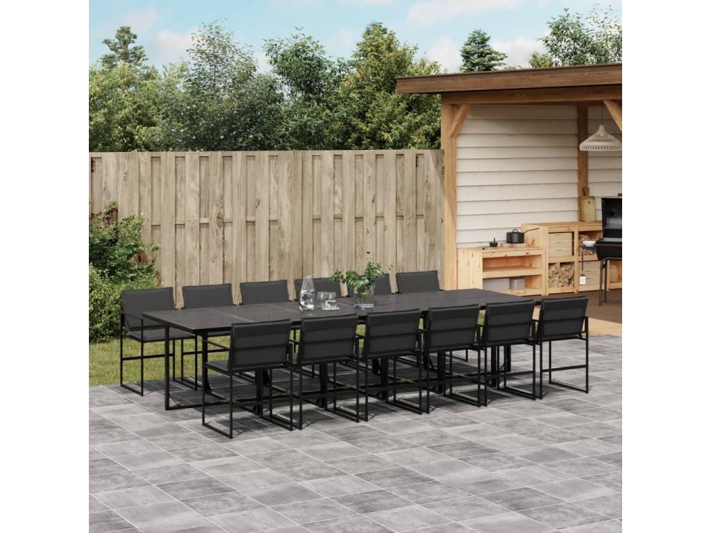 Ensemble à manger de jardin avec coussins 13 pièces noir textile MAZR03465