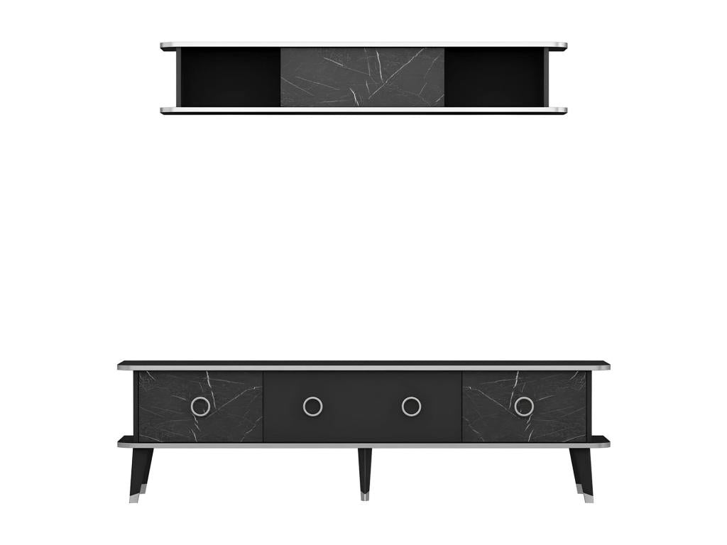 Ensemble meuble TV MARBRE 180 cm Noir brillant USYD41294