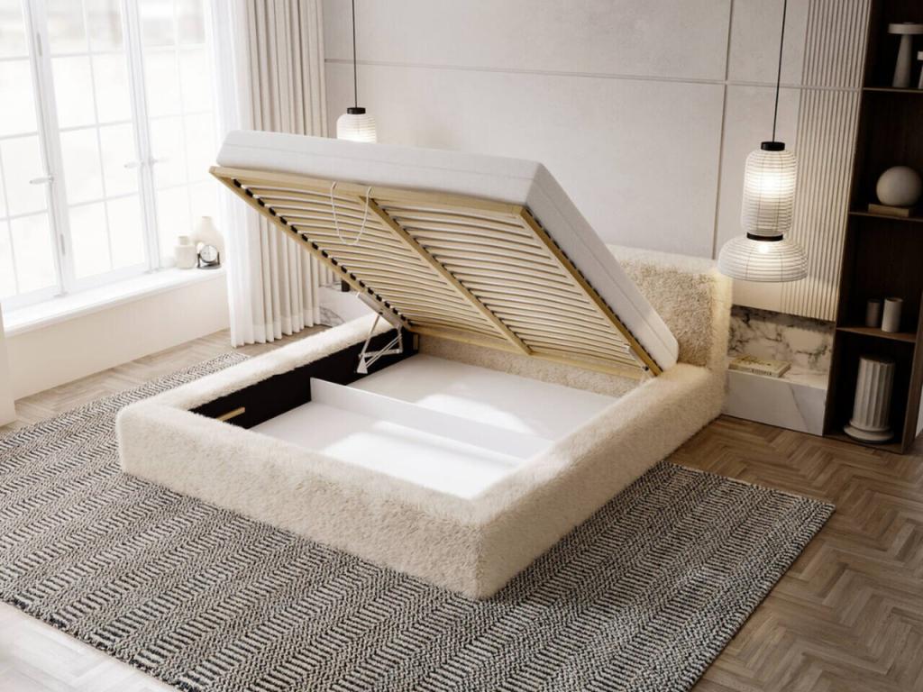 Lit rembourré avec rangement - 120x200 - lit double - peluche - gris - Mobenze TJLV47142