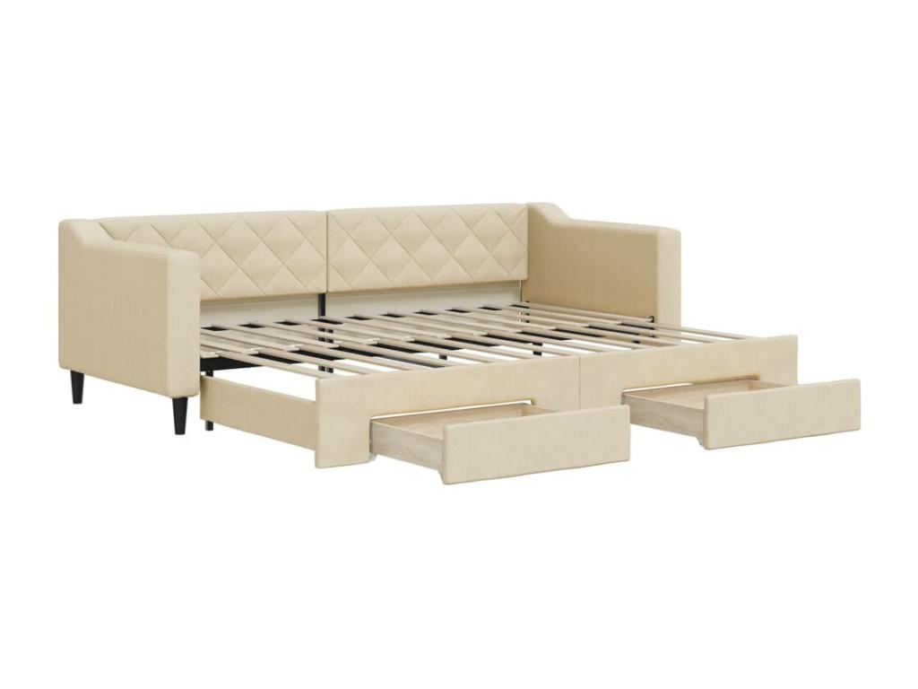 Lit de jour avec gigogne et tiroirs crème 80x200 cm tissu NLGK22543