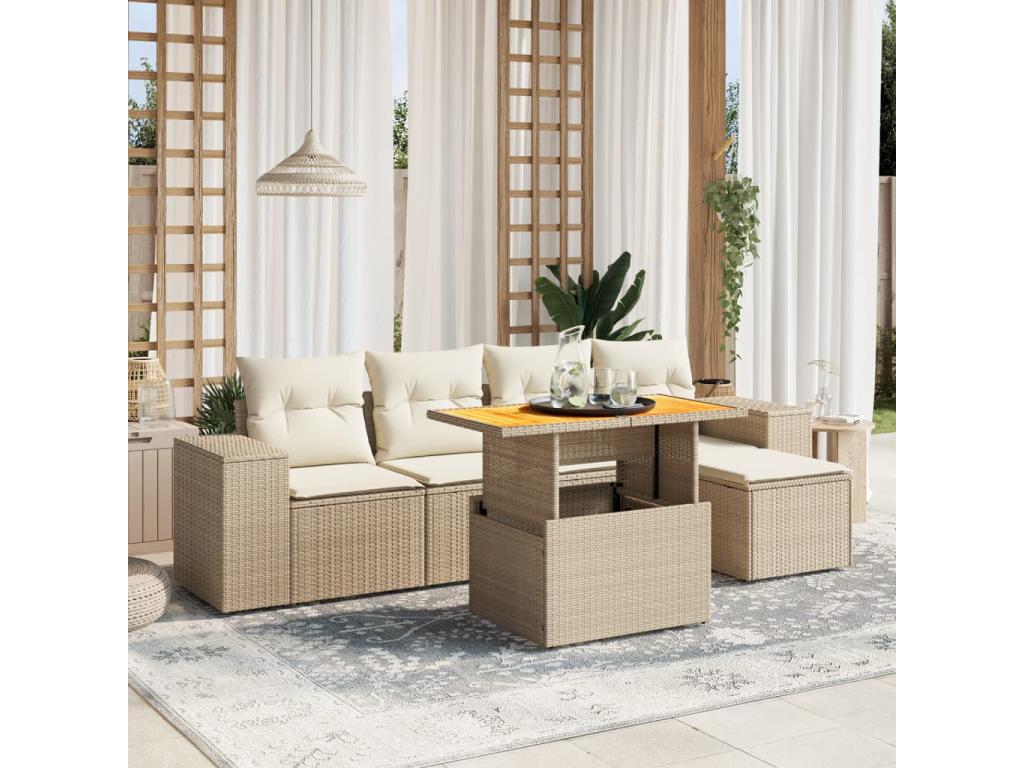 Salon de jardin avec coussins 6 pcs beige résine tressée VVYT25108