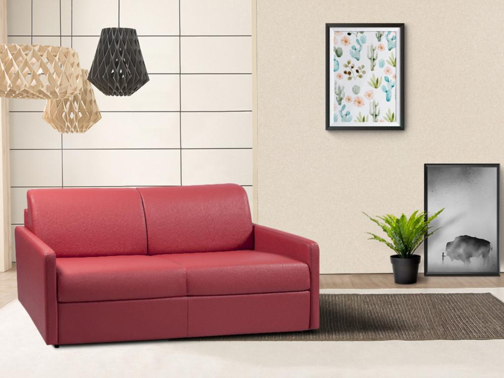 Canapé 3 places convertible express en simili marron - Couchage 140 cm - Matelas 14 cm Boislis KIPF71486