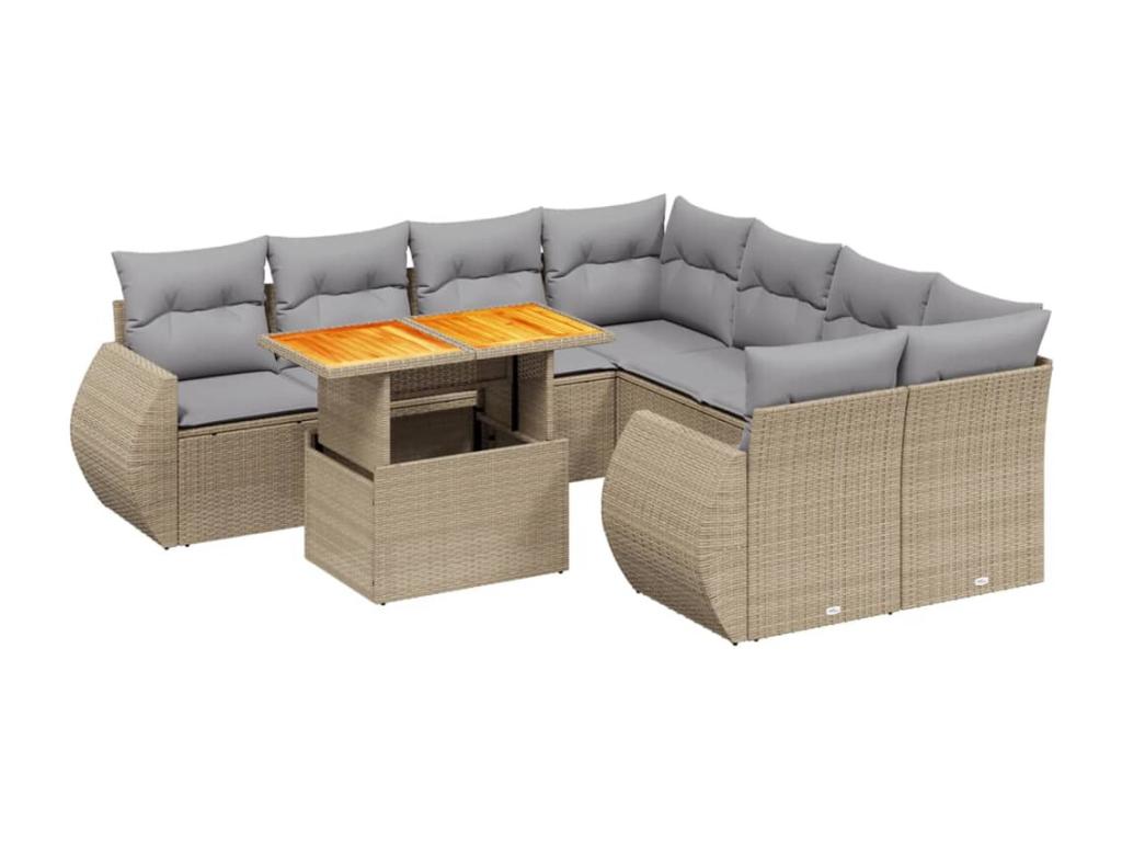 Salon de jardin avec coussins 9 pcs beige résine tressée DXRB31099