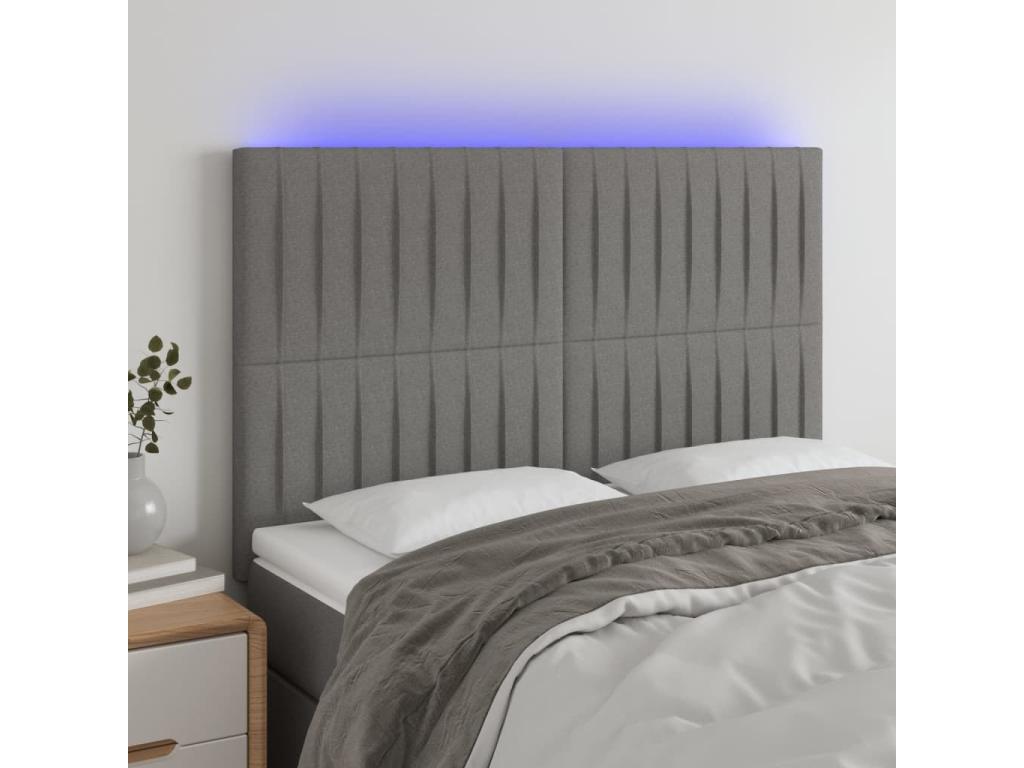 Tête de lit à LED Gris foncé 144x5x118/128 cm Tissu NIXV07654