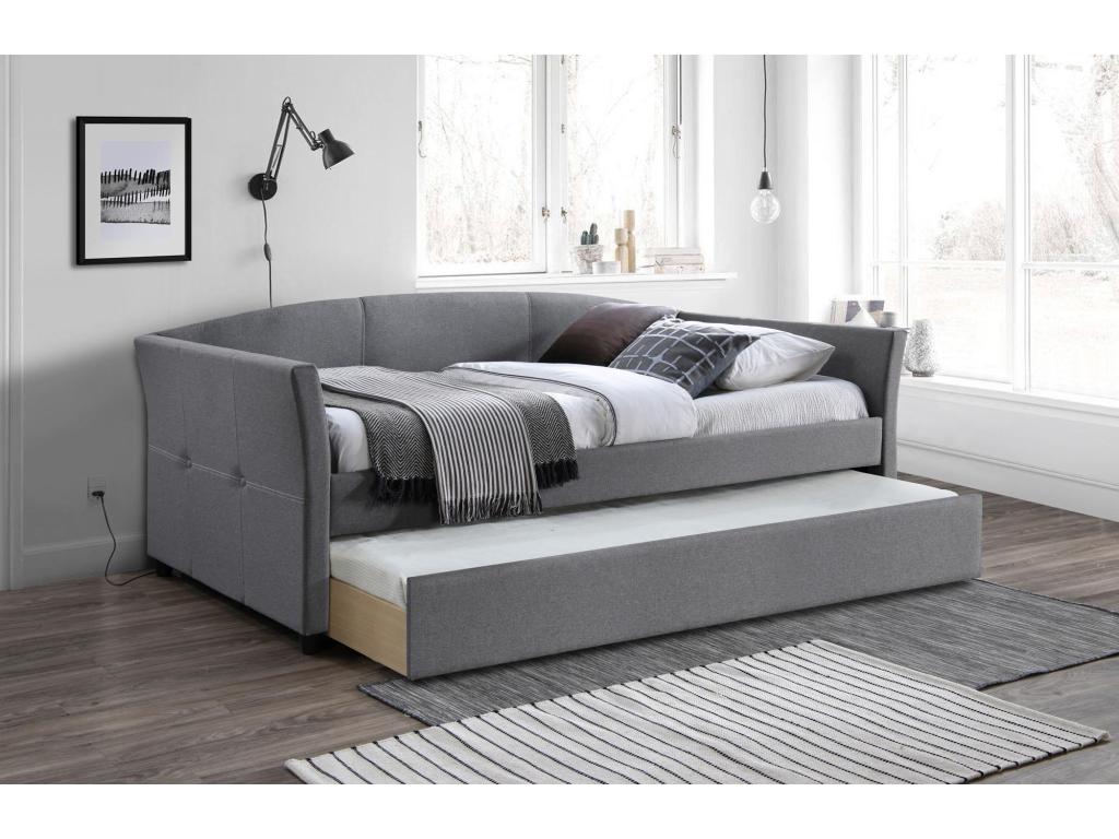Lit gigogne en tissu gris avec structure en Mobenze d'hévéa Sicile - 2 matelas 198€ KXSL62609