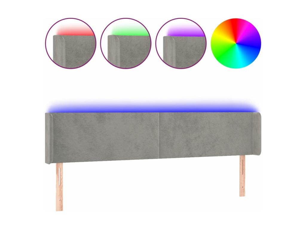 Tête de lit à LED Gris clair 163x16x78/88 cm Velours TQHB32386