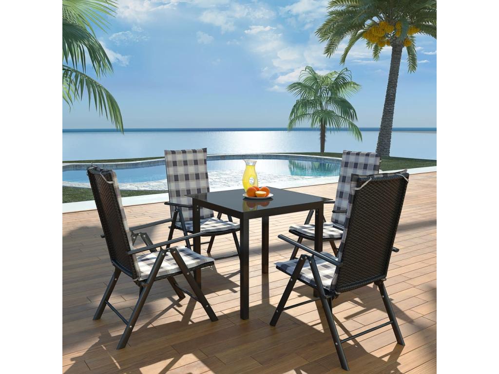 Mobilier à dîner d'extérieur 5 pièces avec coussins Aluminium Noir CZDM66814