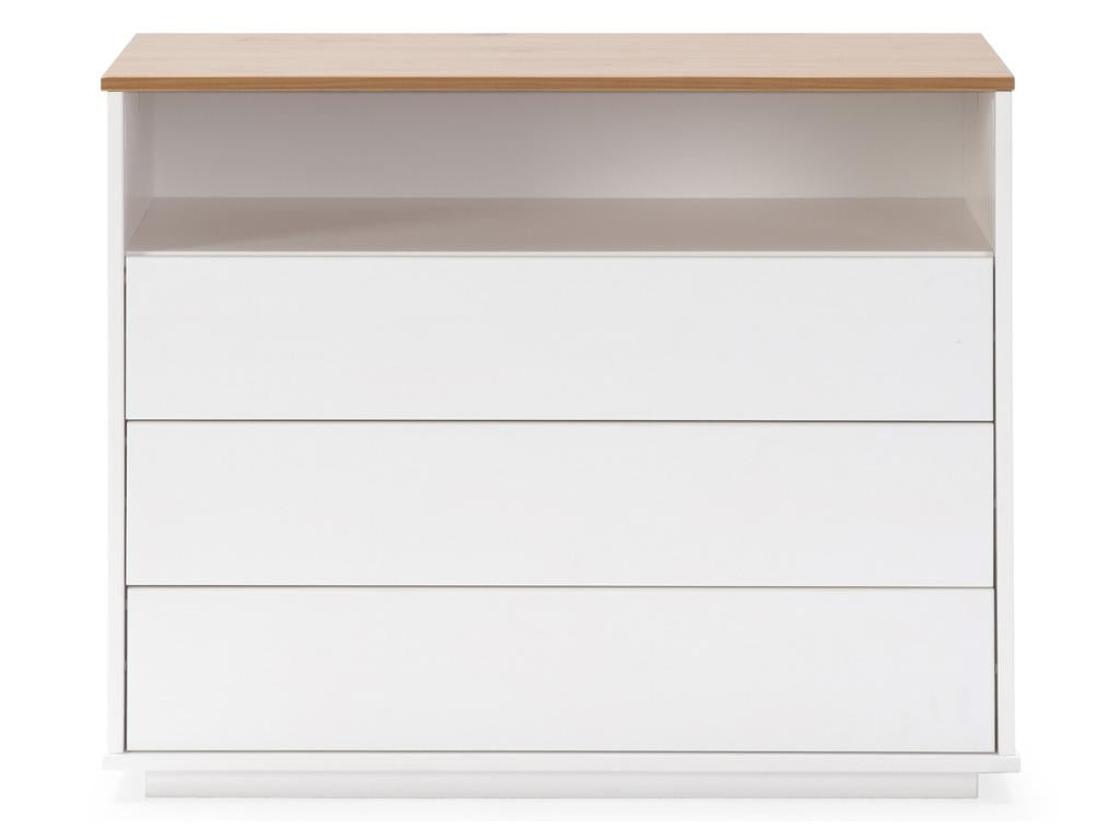 Commode Mobenze 3 tiroirs 1 niche blanc/chêne Mobenze massif BHTA17378
