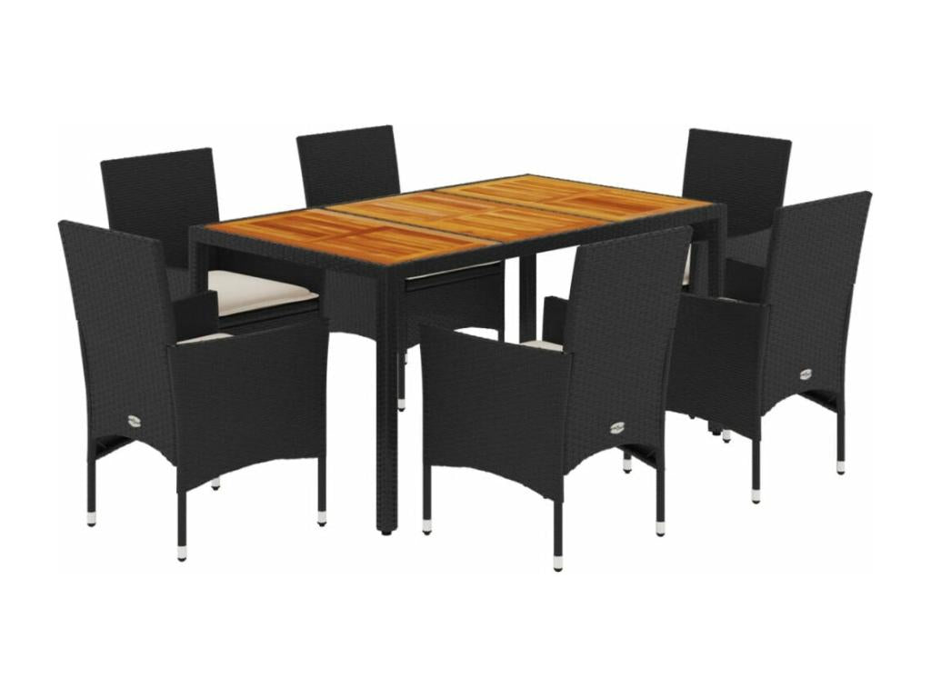 Ensemble à manger de jardin et coussins 7 pièces noir rotin Boislis VFMH89331