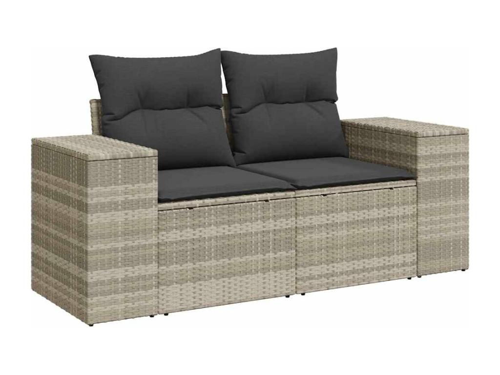 Salon de jardin 9 pcs avec coussins gris clair résine tressée HIWN03293