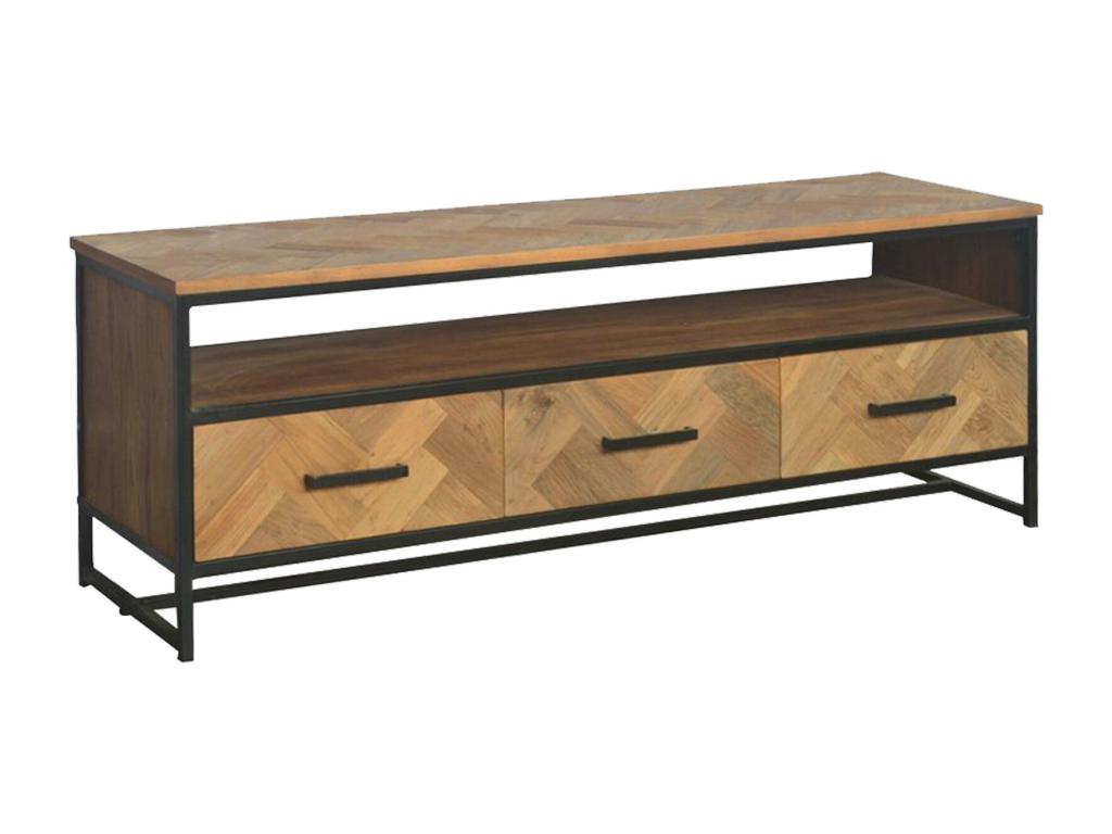 Mobenze-Meuble TV 3T L.150 cm Teck massif et métal noir OENP56116