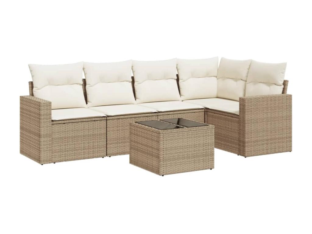Salon de jardin avec coussins 6 pcs beige résine tressée OMUG48837