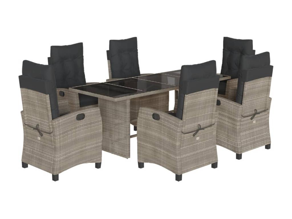 Ensemble à manger de jardin et coussins 7 pièces gris rotin QLVV35981