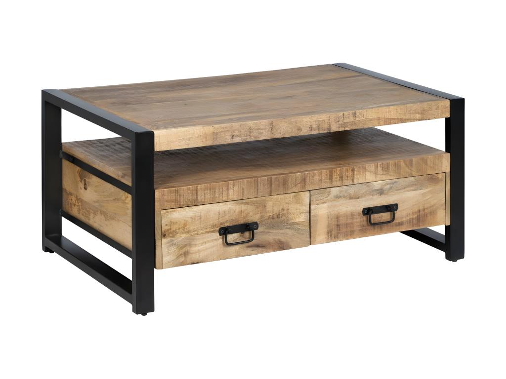 Table basse 1 niche 2 tiroirs Mobenze Brut/Métal - Mobenze ETTL89014