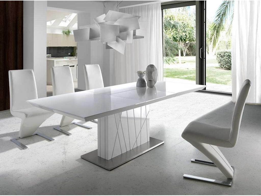 Table à manger design extensible blanc laqué et pieds acier blanc Boislis 160 à 220cm FKGJ56522