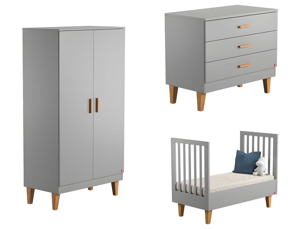 Chambre complète lit bébé évolutif - commode à langer - armoire Boislis Gris RSKZ26055
