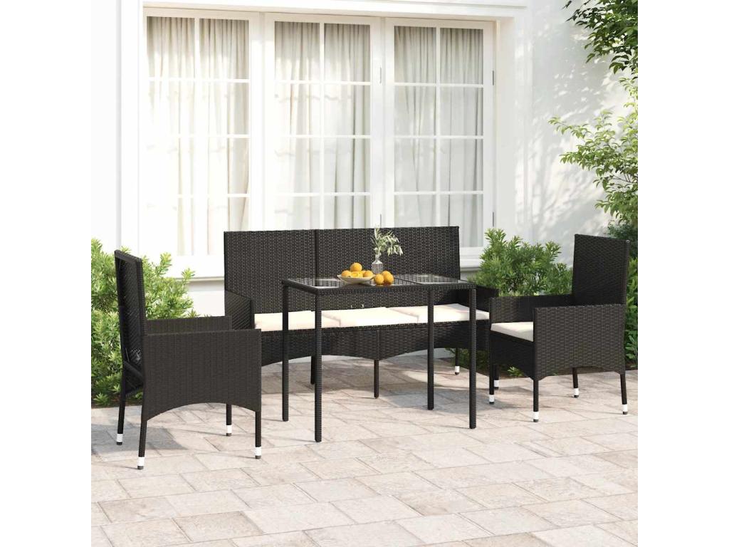 Salon de jardin 4 pcs avec coussins Noir Résine tressée ZEW13431